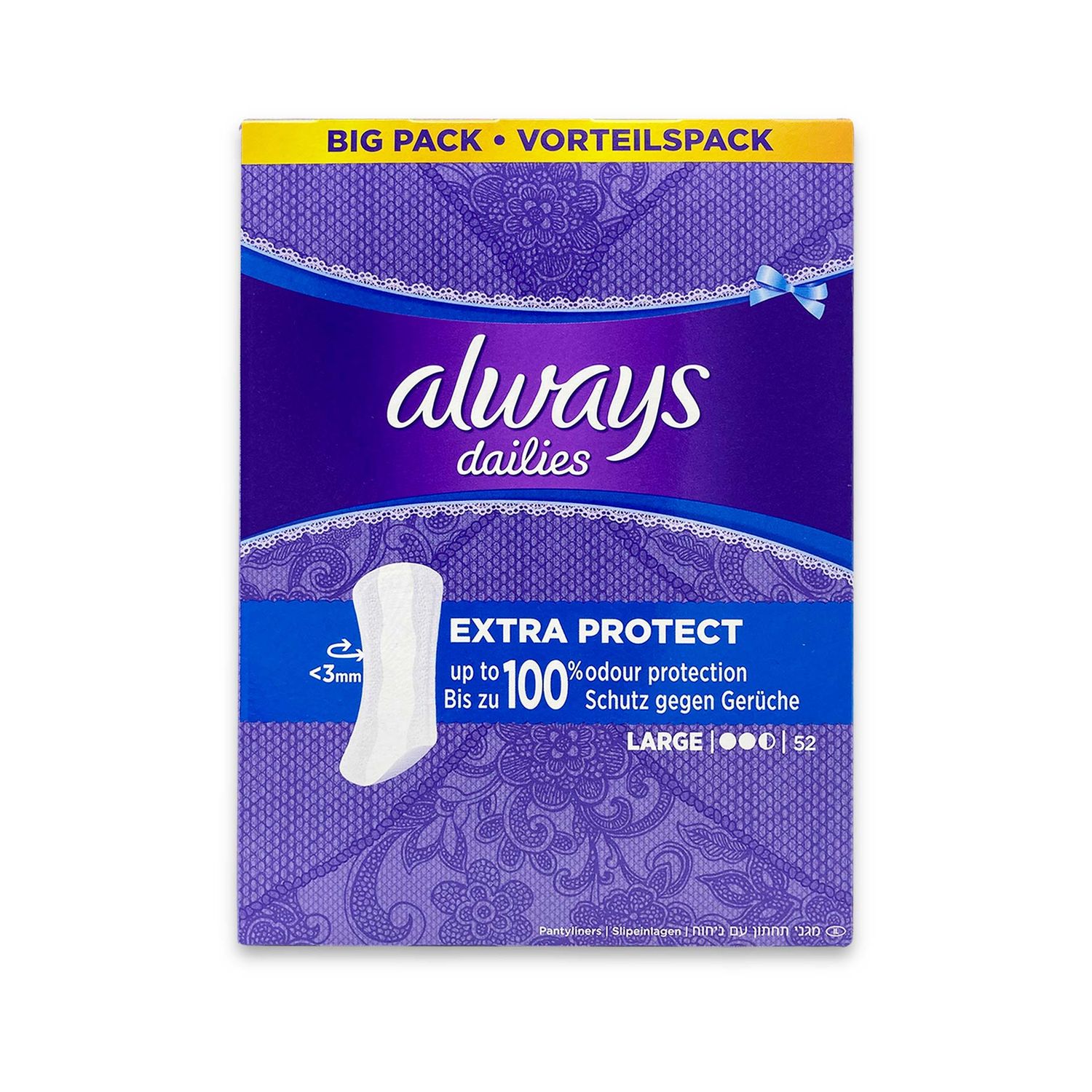 Always Dailies Extra Protect Panty Liners Large 60 Normal / 52 Large/ 44 Long Plus ALDI.IE